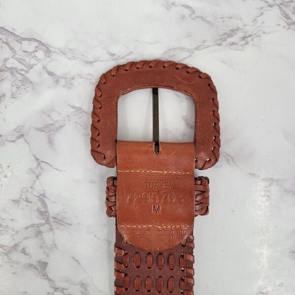 Vintage Woven Brown Leather Belt Women's Medium - Picture 6 of 12